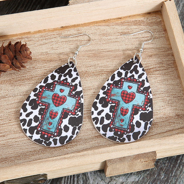 Wholesale Valentine's Day vintage water droplets dairy cross love leather earrings earrings