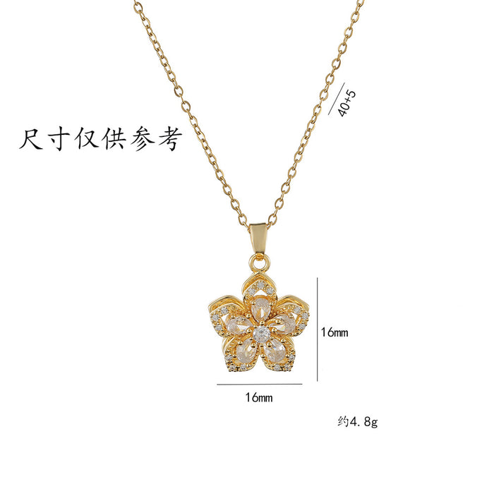 Wholesale Necklace zircon flower niche fashion new design pendant temperament titanium steel necklace