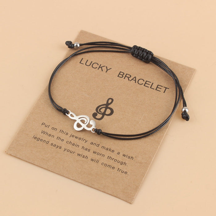 Wholesale Woven Adjustable Wax Line Bracelet Stainless Steel Music Symbol Bracelet