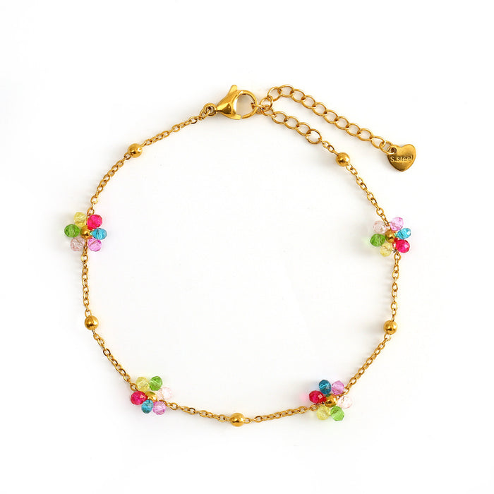 Wholesale Fashionable stainless steel flower ankle chain, colorful temperament, colorful foot accessories, color preservation wholesale