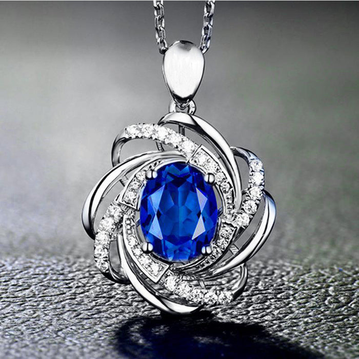 Wholesale Pendant necklace wholesale, niche design, fashionable flower, sapphire, collarbone chain accessories