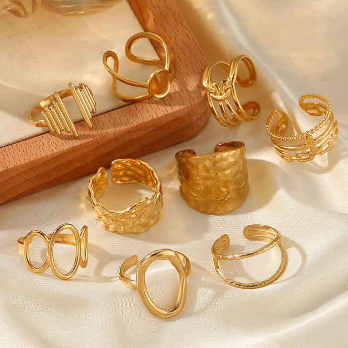 Wholesale Stainless steel ring with fashionable and minimalist style, geometric hollow opening and hand decoration ring