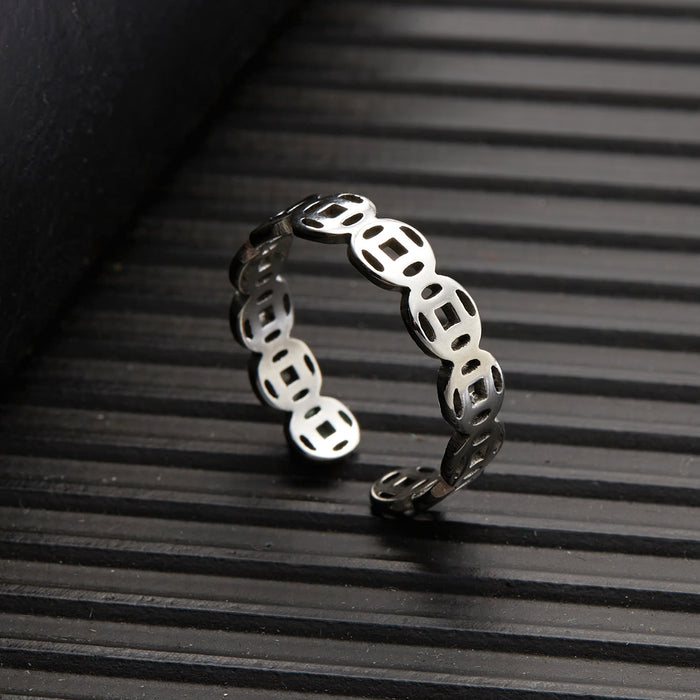 Wholesale New stainless steel copper coin ring creative dollar sign opening adjustable hand jewelry for women