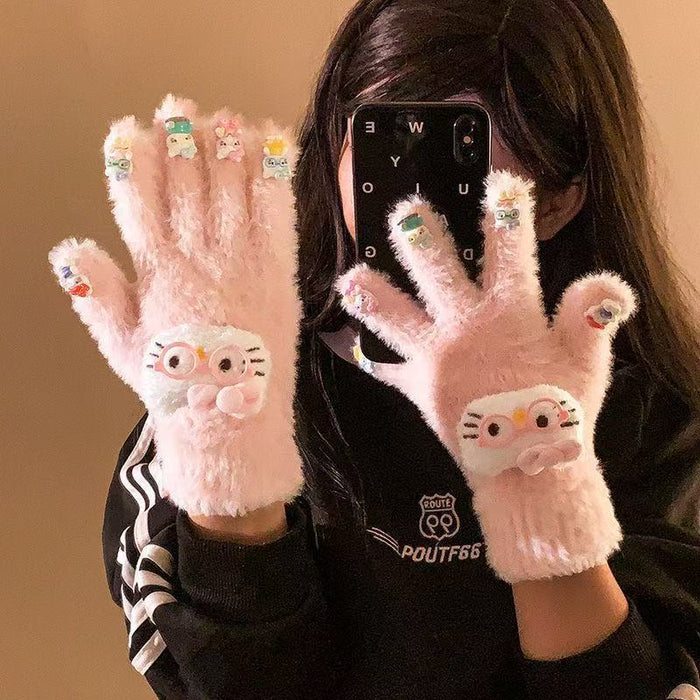 Wholesale Cute knitted plush five-finger gloves