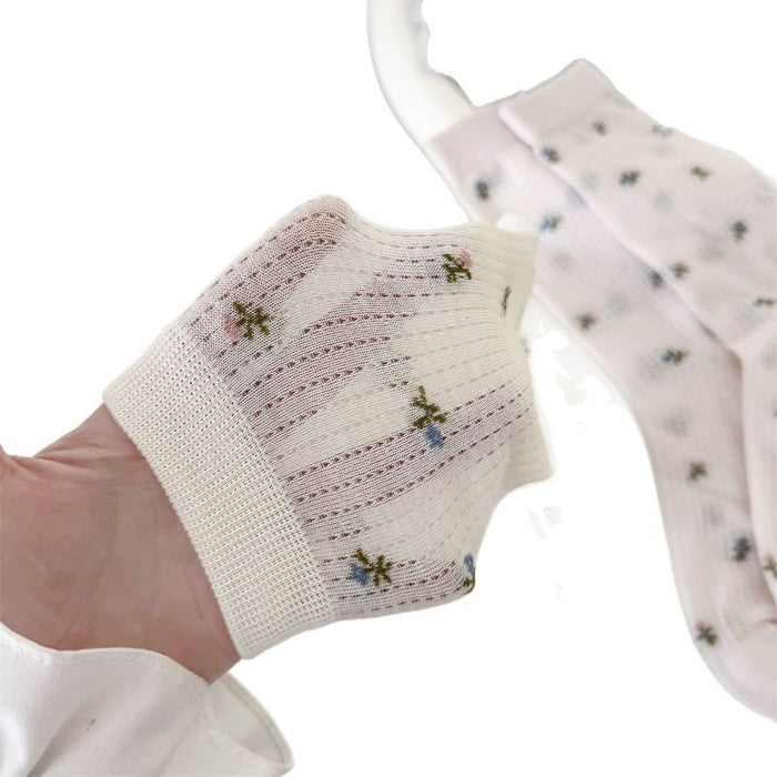 Wholesale Boneless card silk floral retro mid length socks with mesh breathable and versatile design