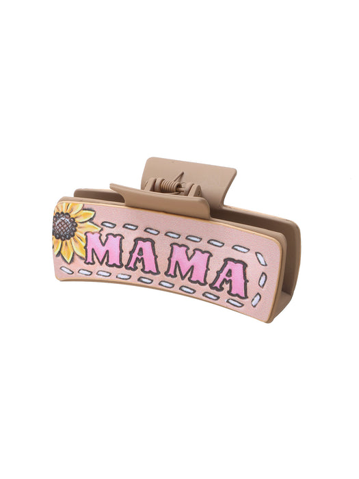 Wholesale Western Wind Letter Mom Cactus Sunflower Leather Shark Clip Hairpin Women' s Grab Clip