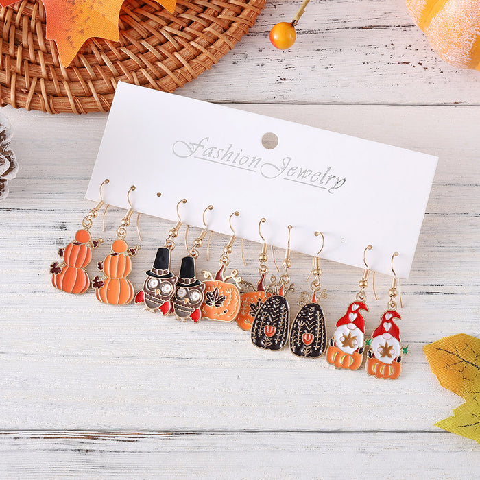 Wholesale Thanksgiving Pumpkin Earring Set Trendy Fall Alloy Drop Earrings Fashion Accessory
