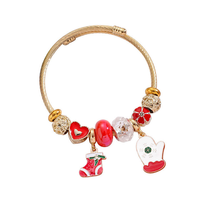 Wholesale Stainless Steel Christmas Bracelet Adjustable with Tree Elk Snowflake Pendants MOQ≥2