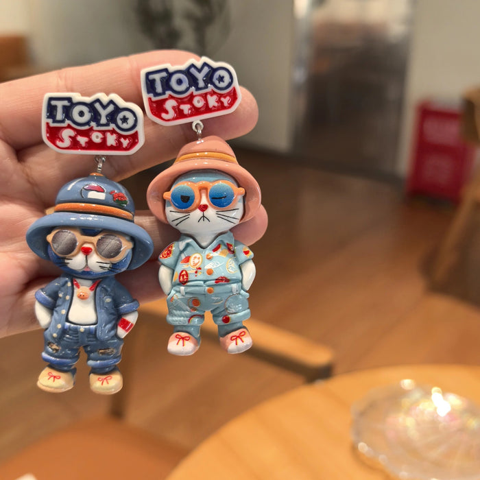 Wholesale Cute blue cat cartoon handmade silver needle