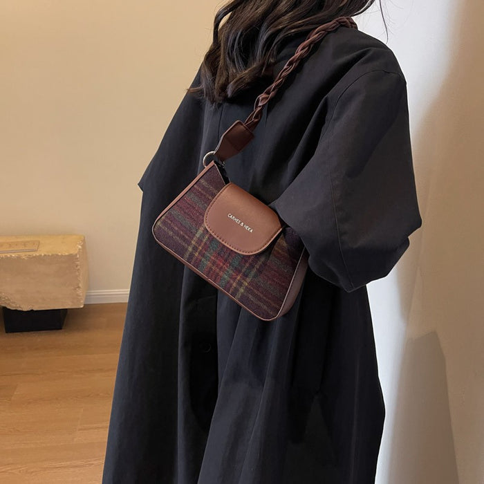 Wholesale New Fashionable and Versatile Color Contrasting Grid Cross Shoulder Simple Single Shoulder Underarm Bag