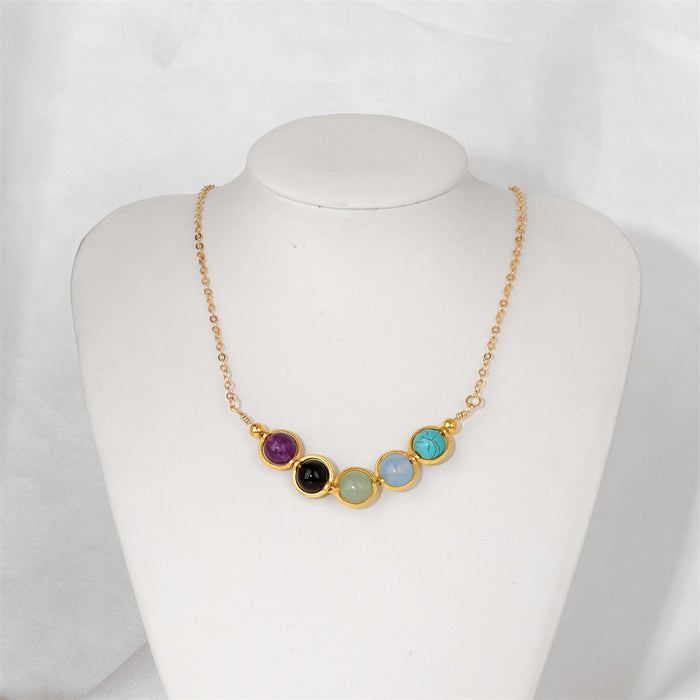 Wholesale Multicolor stone bead necklace for women featuring a pendant and a clavicle chain