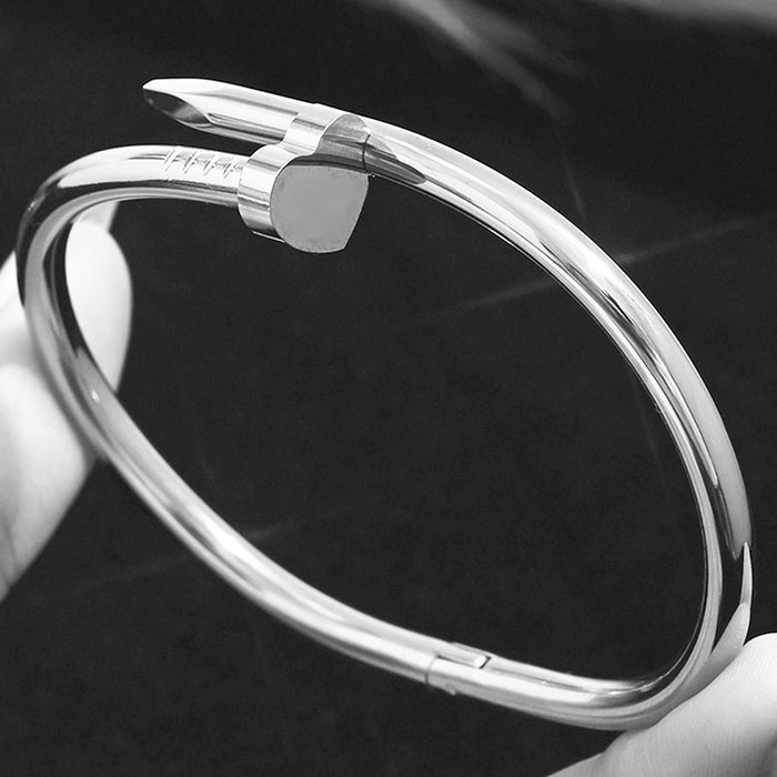 Wholesale Titanium Steel Rhinestone Clover Bangle Bracelet Set Gold And Silver Fashion Jewelry