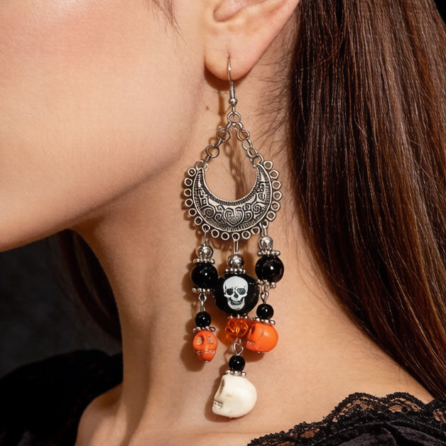 Wholesale Halloween Gothic  Skull Tassel Earrings Alloy Fashion Accessory for Women MOQ≥5