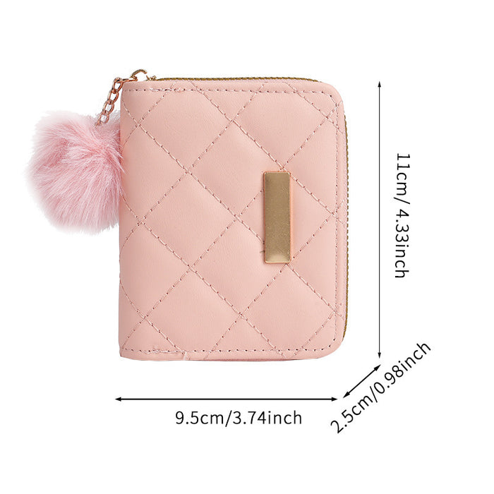 Wholesale Urban simple style coin purse card bag rhombus fur ball mini bag women' s bag