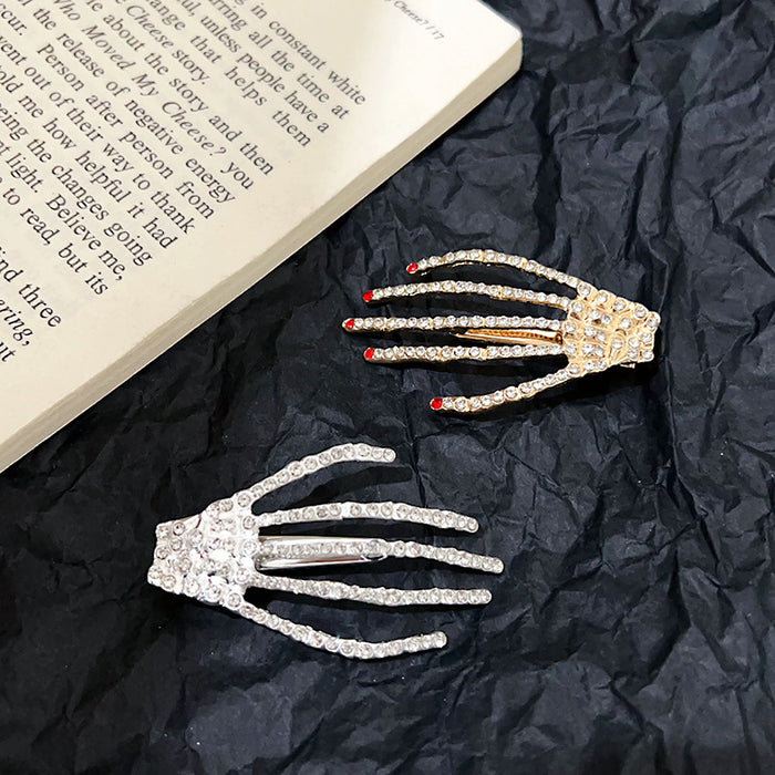 Wholesale Ghost Claw Skull Hand Claw Hairpin Super Flash Rhinestone Hair Accessories Duckbill Clip Bangs Clip Hand Bone Hairpin  Headwear