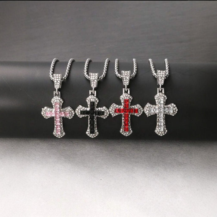Wholesale Long necklace with Diamond-Accented Cross Pendant