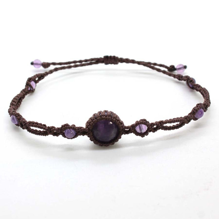 Wholesale Natural Crystal Round Beaded Bracelet Handmade Woven Edge Adjustable Amethyst Jewelry Stylish Everyday Gift