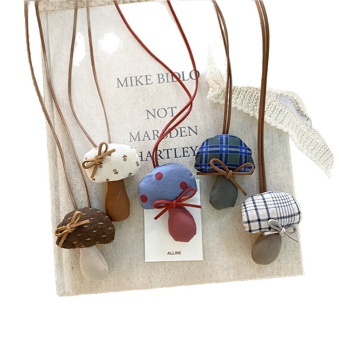 Wholesale Bowknot fabric polka dot mushroom adjustable necklace