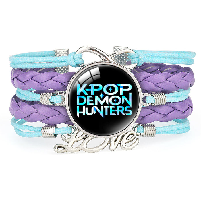 Wholesale KPOP Color Block Multi-Layer Braided Adjustable Bracelet