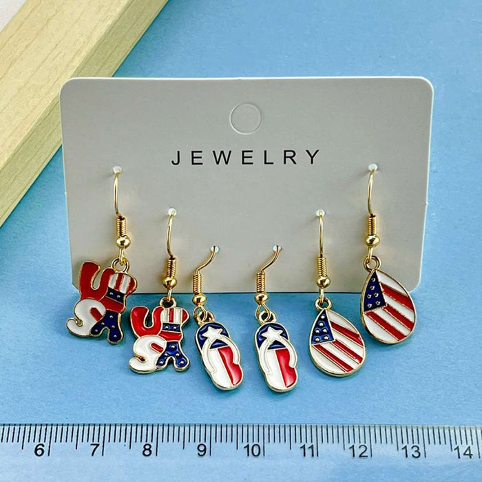 Wholesale Independence Day Personality Drop Oil Red and White Egg Slippers Earrings 3 Pair Ear Hook Jewelry