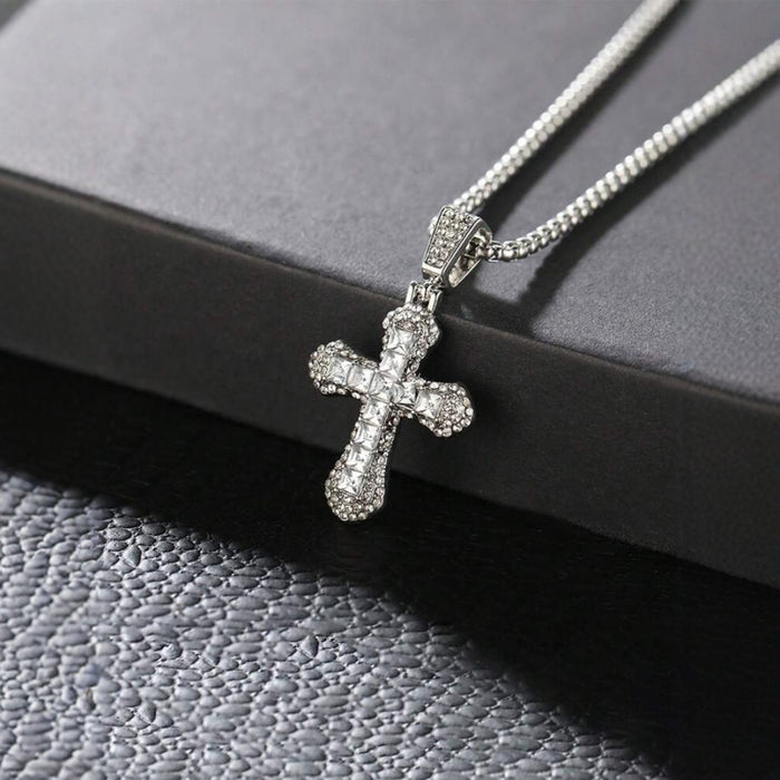 Wholesale Long necklace with Diamond-Accented Cross Pendant