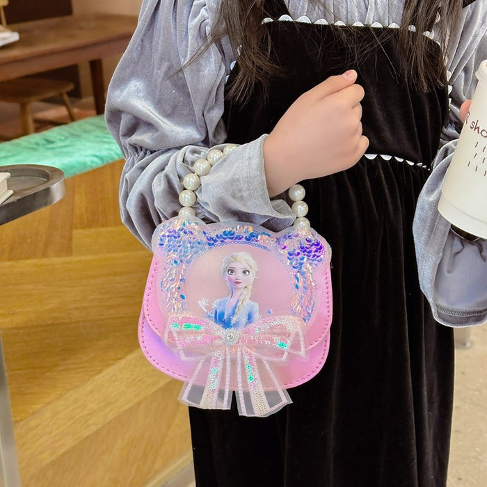 Wholesale Bow sequin bag, heart-shaped diagonal cross bag, hand-held bag