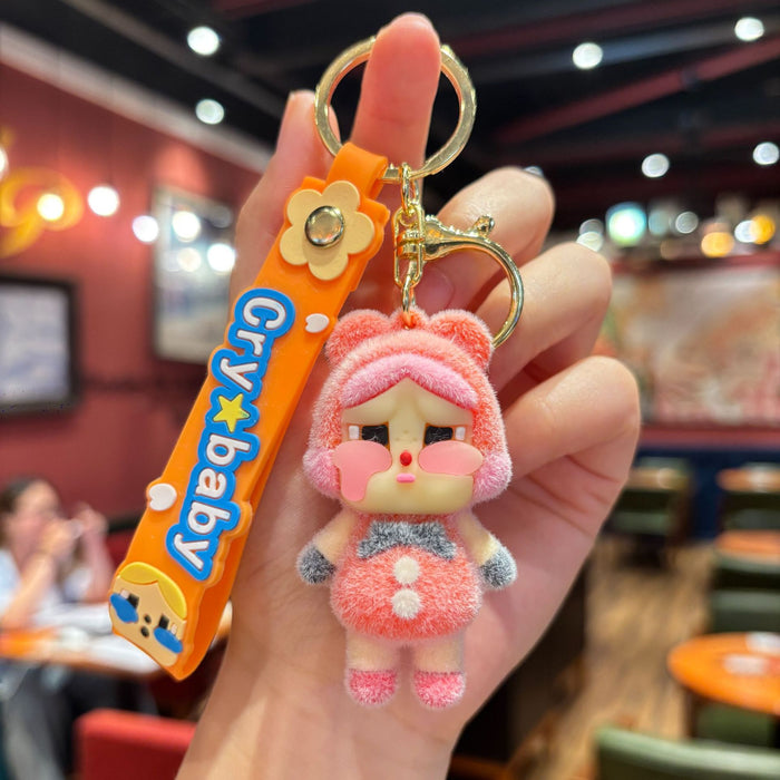 Wholesale Creative flocking  keychain cartoon cute girl doll bag pendant claw machine small gift
