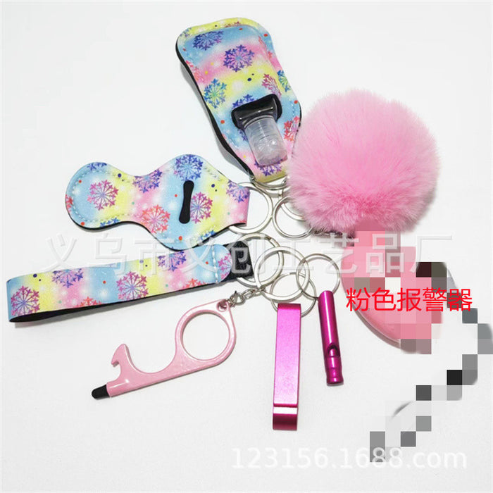 Wholesale Stylish Women S Christmas Pattern Self Defense Keychain 9 Piece Set With LED Alarm Metal Electroplated Party Gift And Decorative Accessory