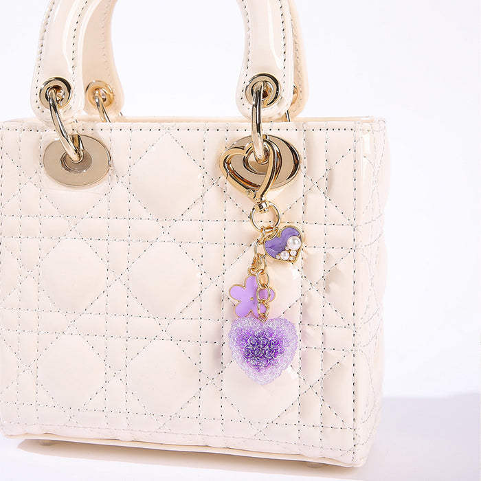 Wholesale Love Flower Colorful Pendant Keychain Sweet Temperament Peach Heart Keychain Girl Backpack Charm