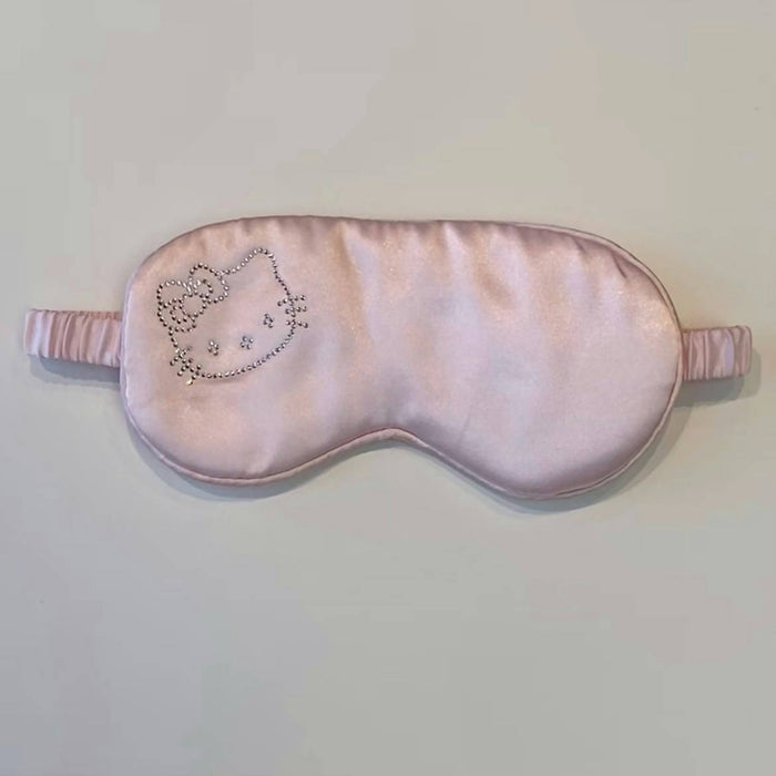 Wholesale Cartoon Cat Rhinestone Blackout Sleep Eye Mask Ice Silk Linen  Accessory MOQ≥2