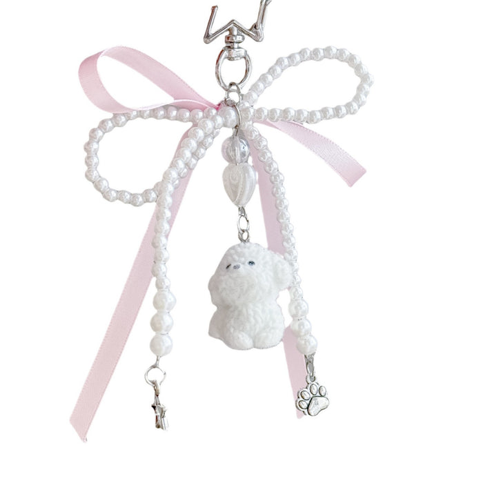 Wholesale Cute Pearl Bow Pendant Bag Mobile Phone Keychain Exquisite Small Gift