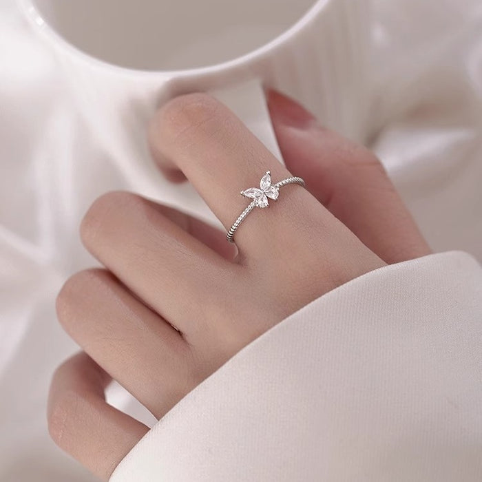 Wholesale Flash Diamond Butterfly Ring Finger Ring Summer Cold Wind Ring