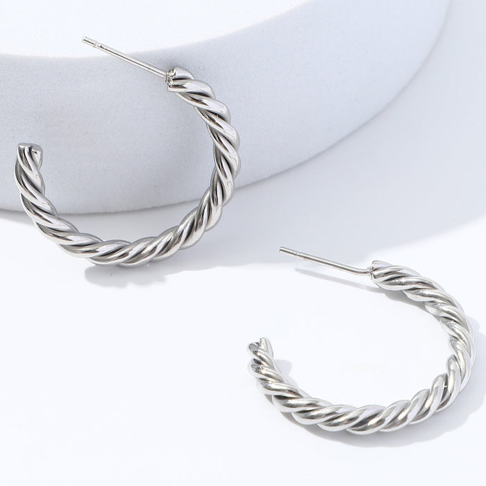 Wholesale Titanium steel Fried Dough Twists earrings Customized C-shaped stainless steel popular gold-plated advanced ear button earrings