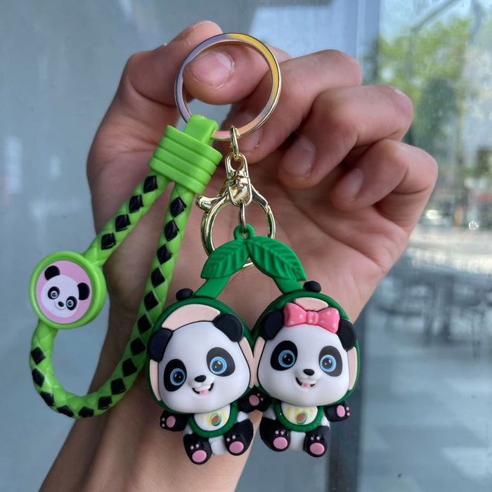 Wholesale Cute couple panda keychain cartoon figurine student backpack pendant small gift car keychain pendant