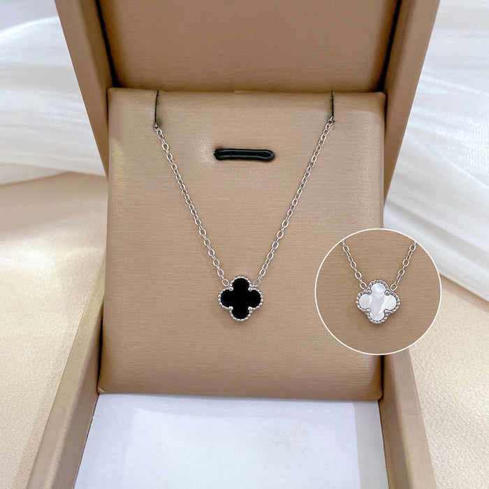 Wholesale Mother of Pearl Clover Titanium Steel Necklace JDC-NE-LG034