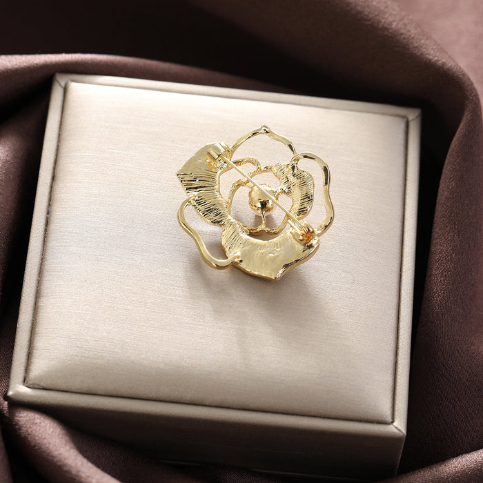 Wholesale Zinc alloy pearl camellia flower brooch