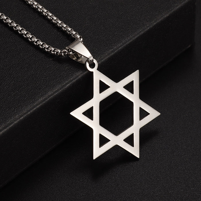 Wholesale Six-pointed Star Pendant Stainless Steel Men's Necklace JDC-NE-ShengL009