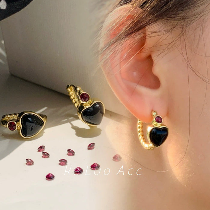Wholesale Vintage natural gemstone jewelry, niche, light luxury, high-end accessories, ear loops, ear buckle earrings