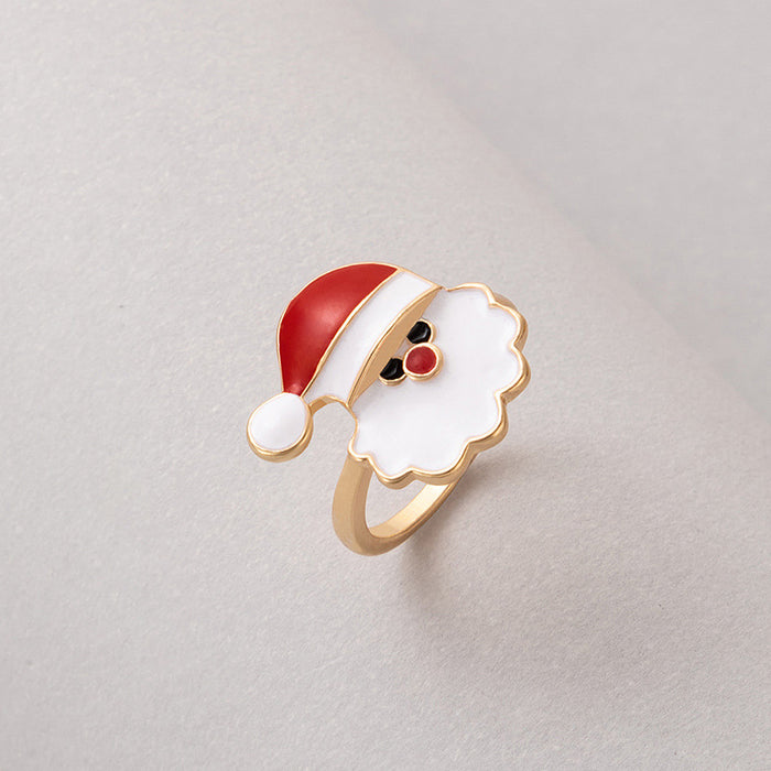 Wholesale Christmas Drip Oil Elk Santa Ring Alloy Jewelry Accessory Boutique Resale MOQ≥2