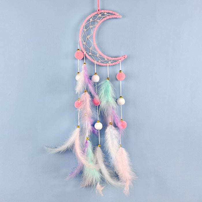 Wholesale Cat Head Dreamcatcher Hanging Ornament Handmade Pink Feather Decor MOQ≥2