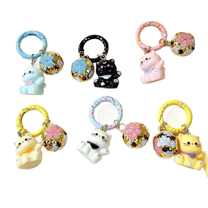 Wholesale Resin Cartoon Kitten Keychain Cute Pink Cat With Bell Bag Charm For Girls Students Gift Accessory