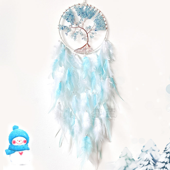 Wholesale Iron Hoop Cotton Thread Feather Handmade Dreamcatcher with Crystal Stones Tree of Life MOQ≥2