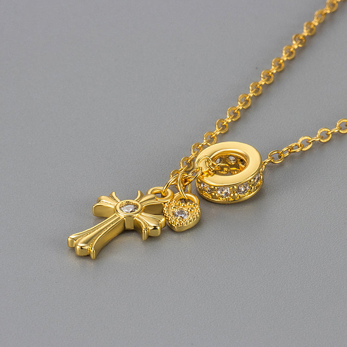 Wholesale New compact dot diamond cross heart necklace, niche fashion, versatile, light luxury, white collarbone chain