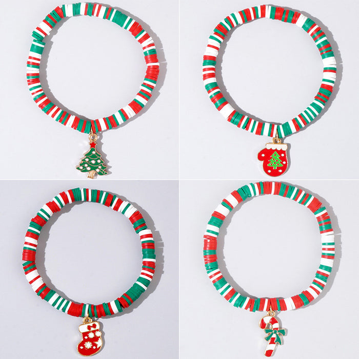 Wholesale Handmade Christmas Polymer Clay Beaded Bracelet Snowflake Design