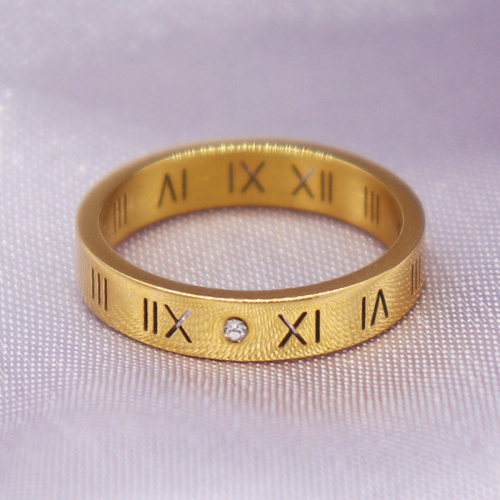 Wholesale Titanium steel Roman numeral ring with diamond inlay, hollowed out couple's ring, men's and women's letter index finger ring