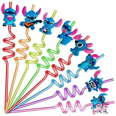 Wholesale Colorful spiral curved straw, environmentally friendly creative cartoon curved straw, party plastic straw, spot wholesale