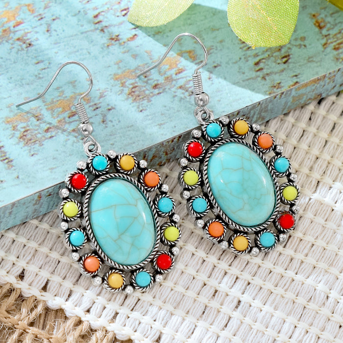 Wholesale 2pcs Vintage Ethnic Style Turquoise Earrings Bohemian Jewelry