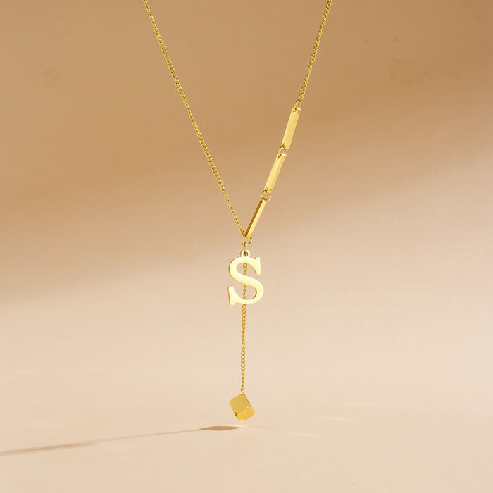 Wholesale Stainless Steel Necklace with Long  Block-Letter Tassel Pendant