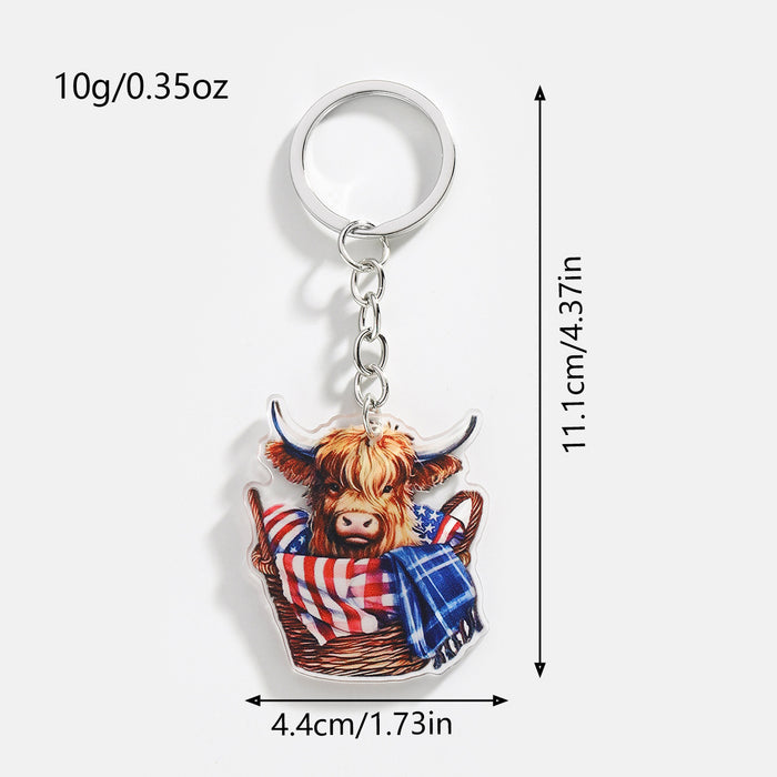 Wholesale 12PCS American Independence Day Acrylic Highland Cow Keychain JDC-KC-HuiWen008