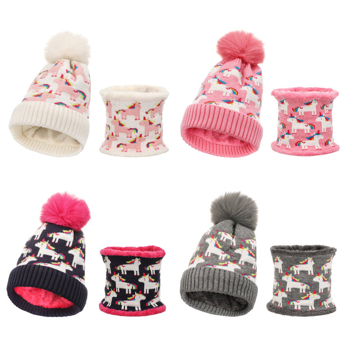 Wholesale Hat Acrylic Jacquard Unicorn Fleece Neck Set JDC-FH-JunC004